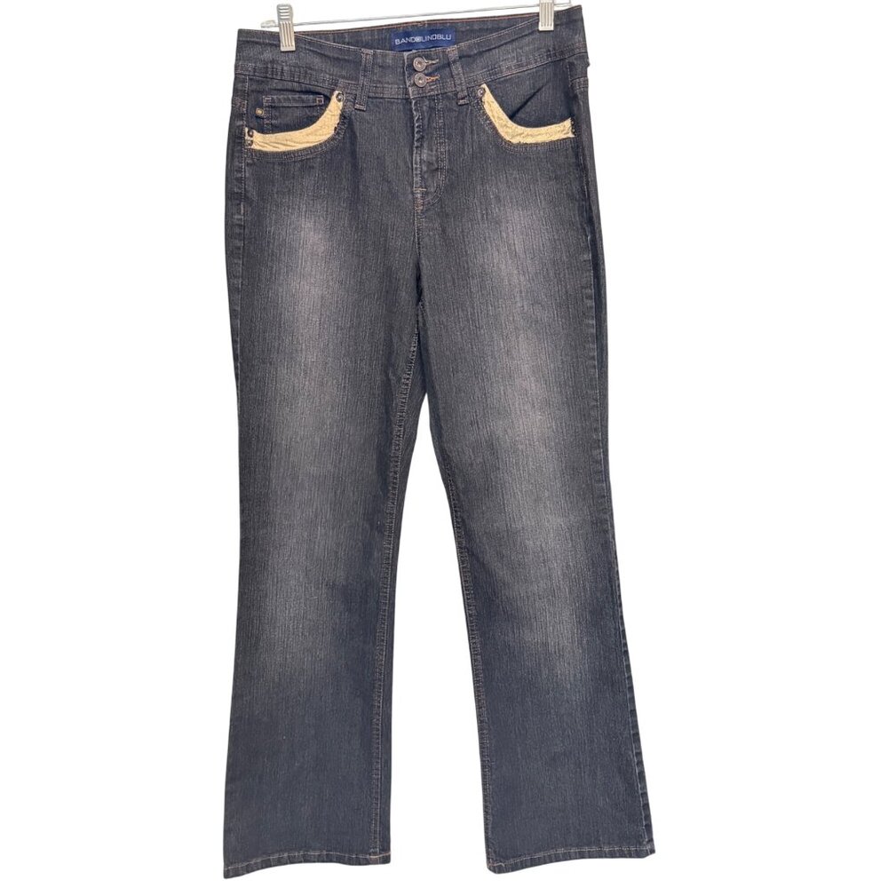 Vtg Style Y2K Bandolino Blu Bootcut Jeans Size 8 Double Button Contrast Pocket